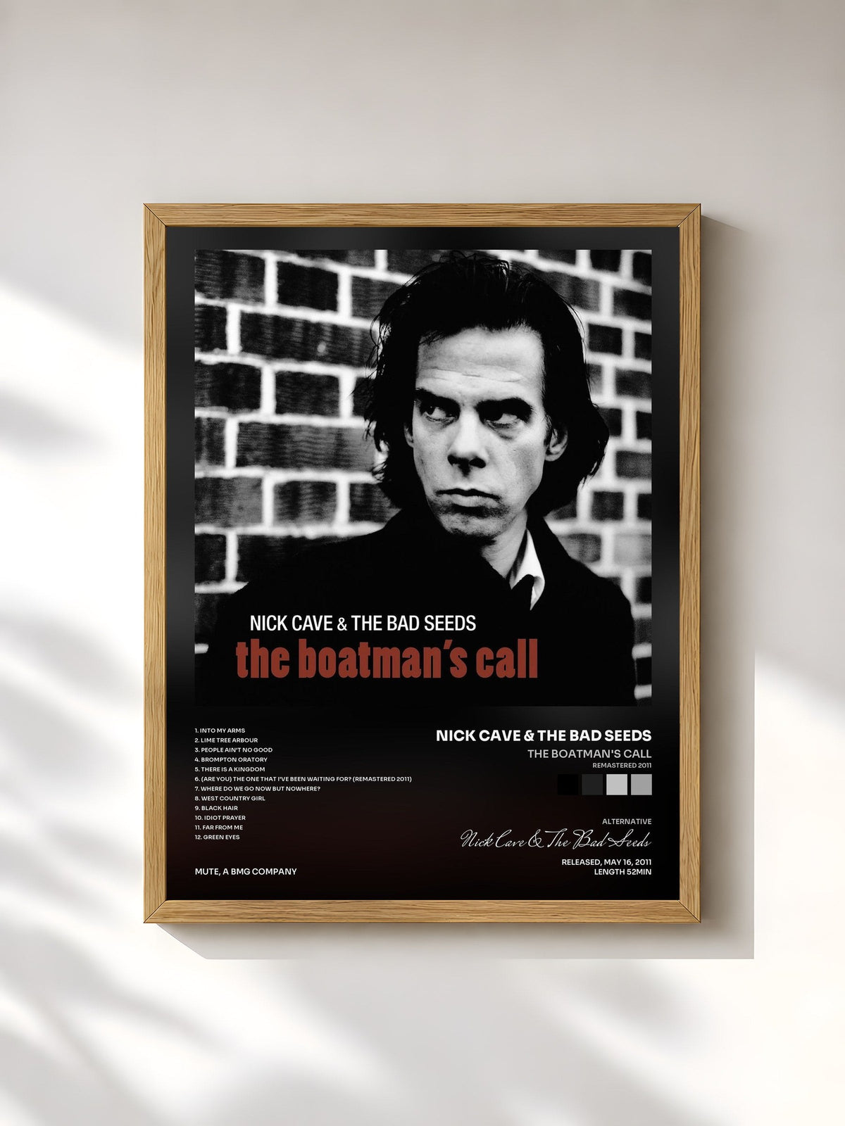 #bois Tableau de l'album The Boatman's Call (Remastered 2011) de Nick Cave & The Bad Seeds, cadre en bois brut, imprimé et encadré en France