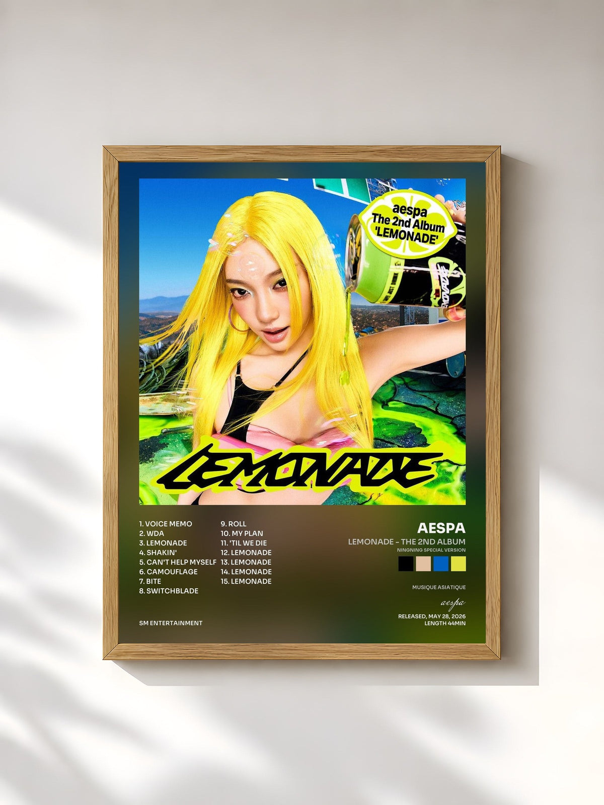 #bois Tableau de l'album LEMONADE - The 2nd Album (NINGNING Special Version) de aespa, cadre en bois brut, imprimé et encadré en France