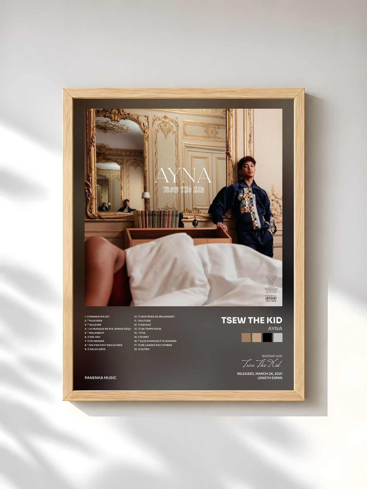 #bois Tableau de l'album AYNA de Tsew The Kid, cadre en bois brut, imprimé et encadré en France