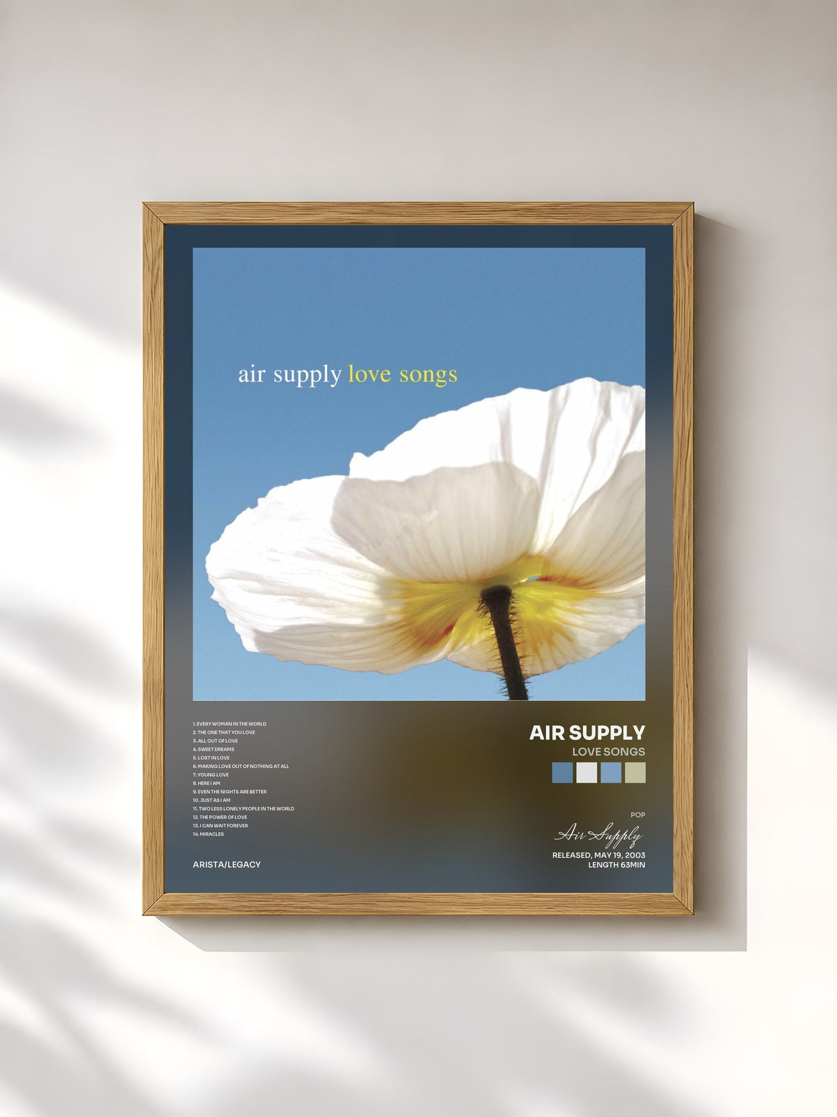 #bois Tableau de l'album Love Songs de Air Supply, cadre en bois brut, imprimé et encadré en France
