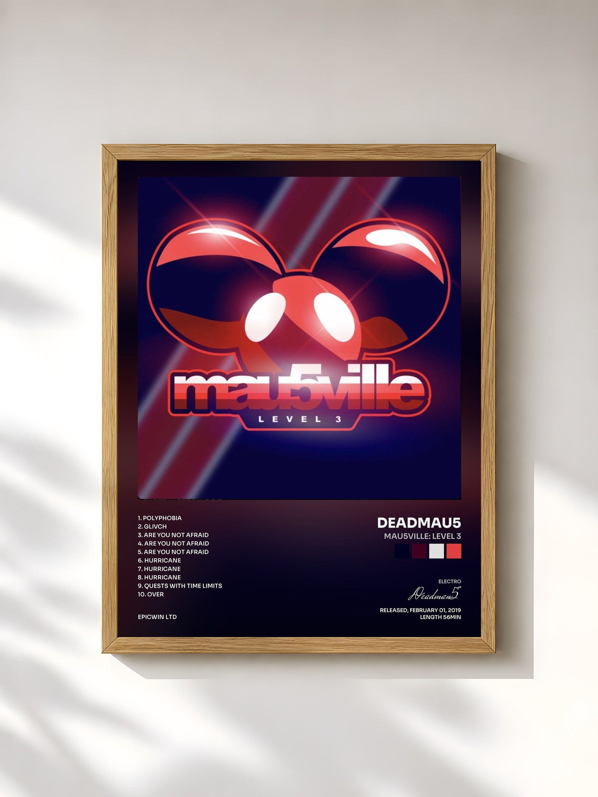 #bois Tableau de l'album mau5ville: Level 3 de Deadmau5, cadre en bois brut, imprimé et encadré en France