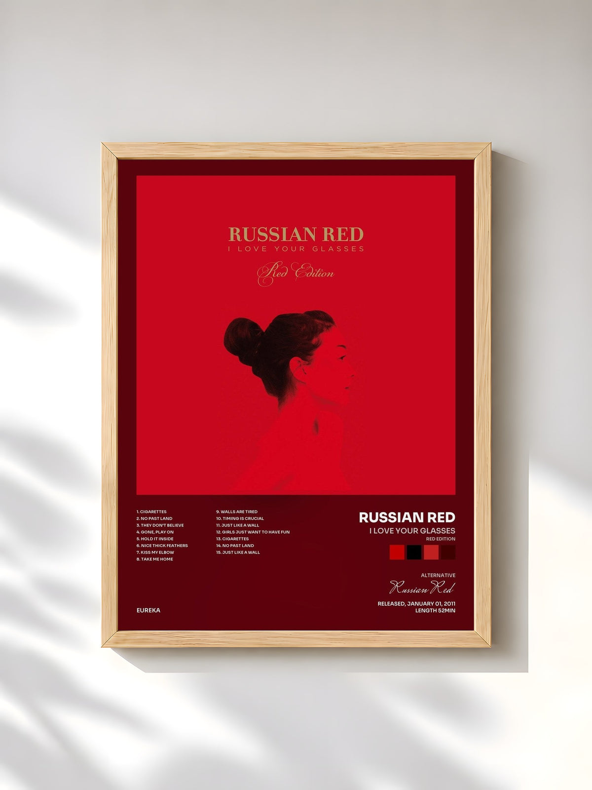 #bois Tableau de l'album I Love Your Glasses (Red Edition) de Russian Red, cadre en bois brut, imprimé et encadré en France