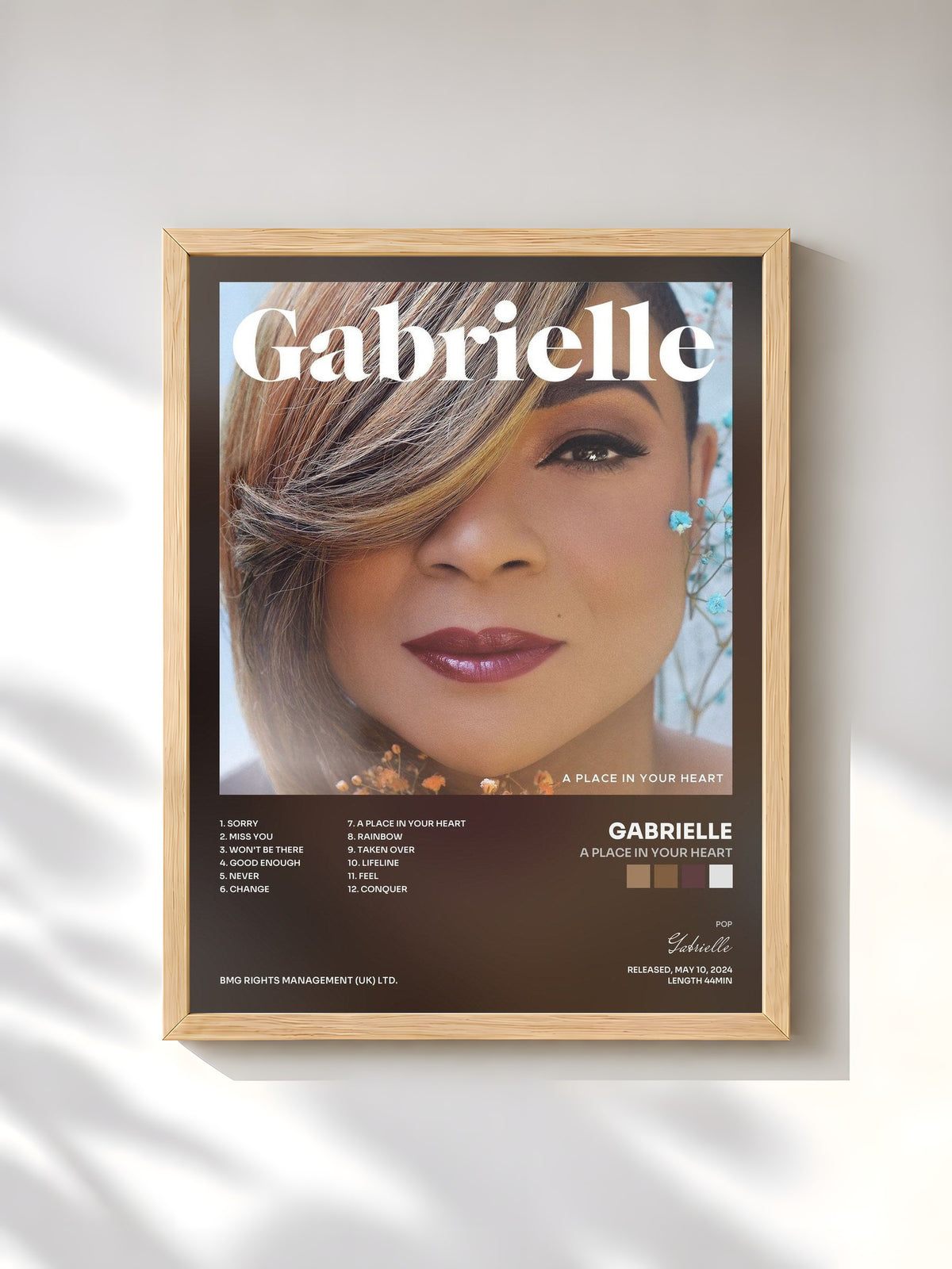#bois Tableau de l'album A Place In Your Heart de Gabrielle, cadre en bois brut, imprimé et encadré en France