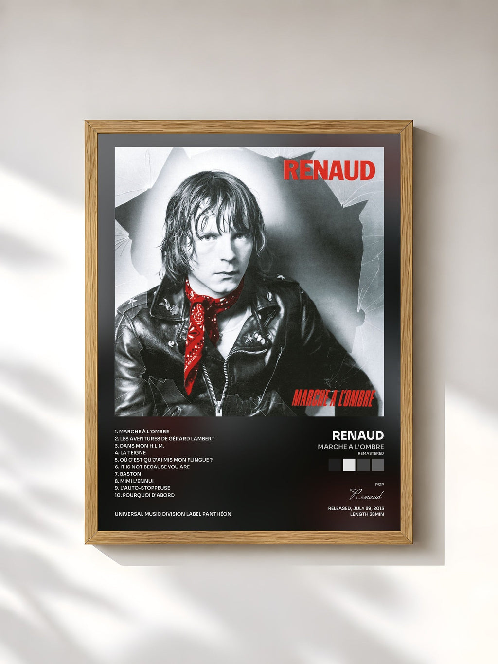 #bois Tableau de l'album Marche A L'Ombre (Remastered) de Renaud, cadre en bois brut, imprimé et encadré en France