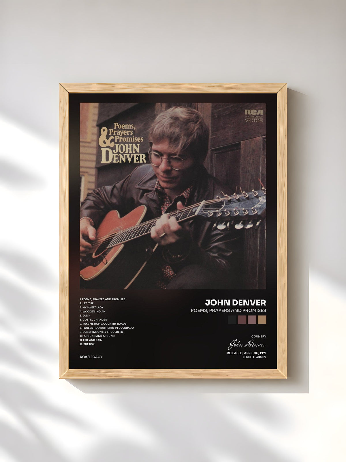 #bois Tableau de l'album Poems, Prayers and Promises de John Denver, cadre en bois brut, imprimé et encadré en France