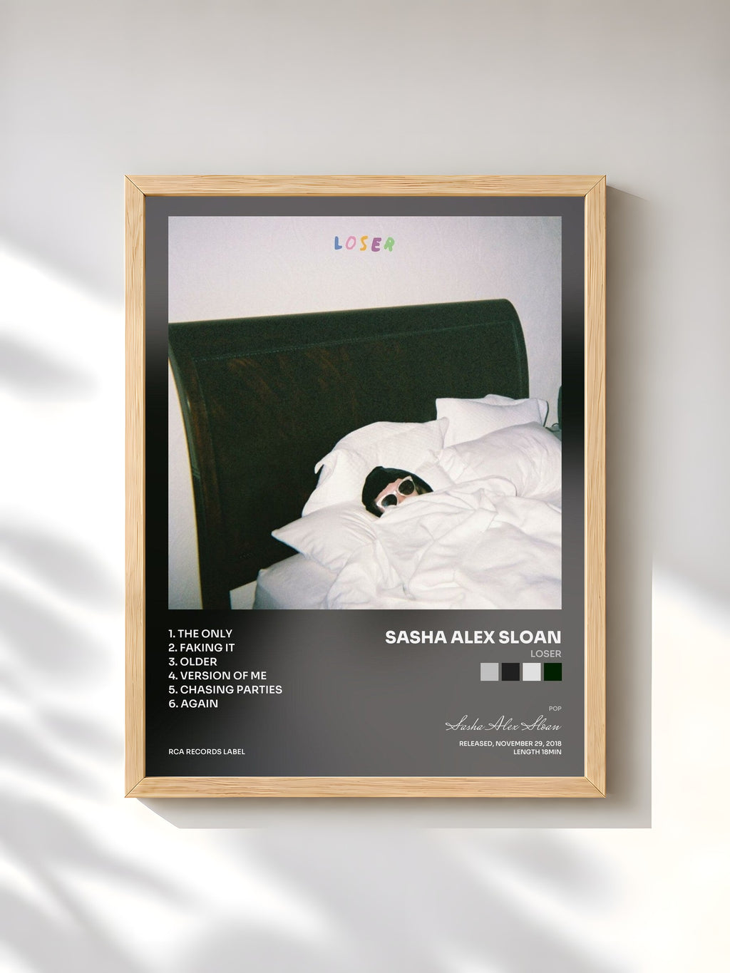 #bois Tableau de l'album Loser de Sasha Alex Sloan, cadre en bois brut, imprimé et encadré en France