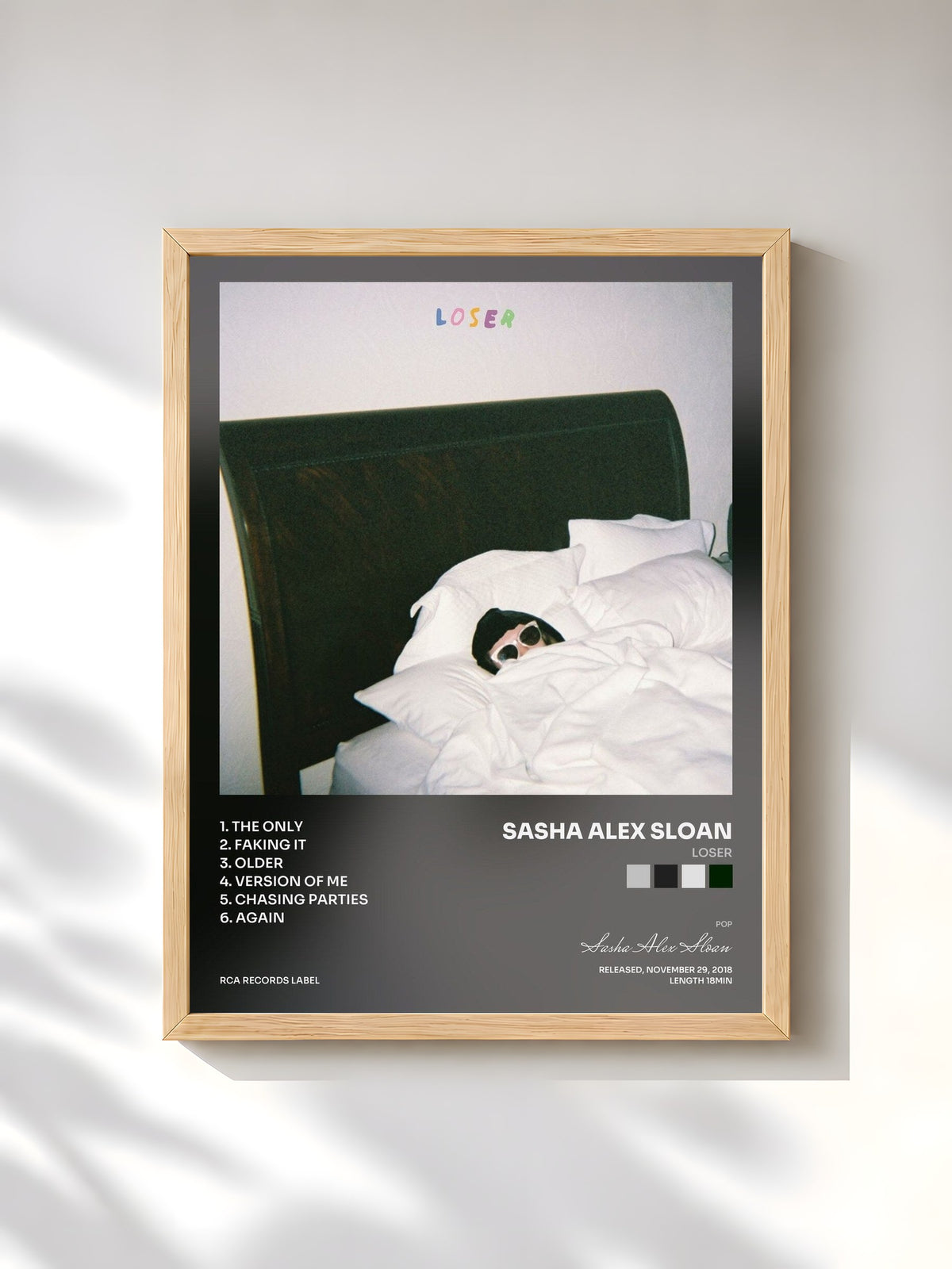 #bois Tableau de l'album Loser de Sasha Alex Sloan, cadre en bois brut, imprimé et encadré en France