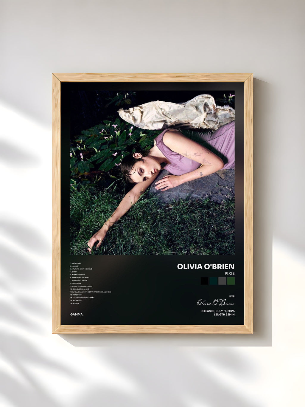 #bois Tableau de l'album PIXIE de Olivia O'Brien, cadre en bois brut, imprimé et encadré en France