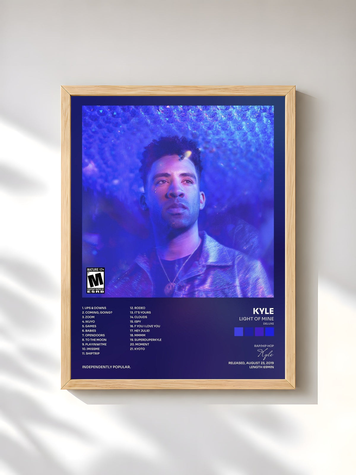 #bois Tableau de l'album Light of Mine (Deluxe) de Kyle, cadre en bois brut, imprimé et encadré en France