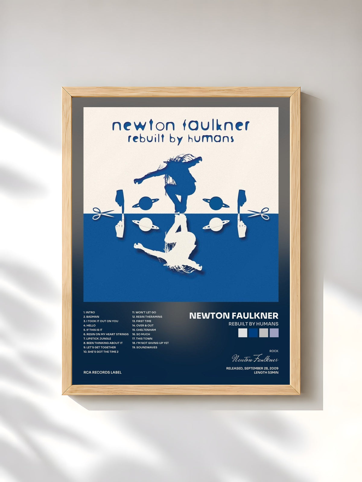 #bois Tableau de l'album Rebuilt By Humans de Newton Faulkner, cadre en bois brut, imprimé et encadré en France