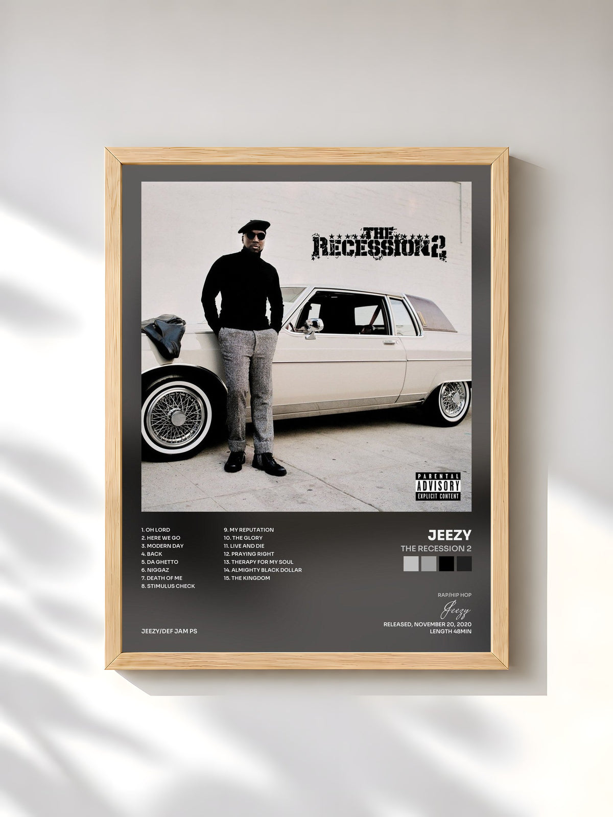 #bois Tableau de l'album The Recession 2 de Jeezy, cadre en bois brut, imprimé et encadré en France