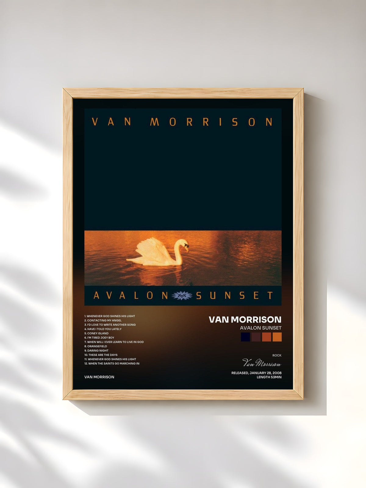 #bois Tableau de l'album Avalon Sunset de Van Morrison, cadre en bois brut, imprimé et encadré en France