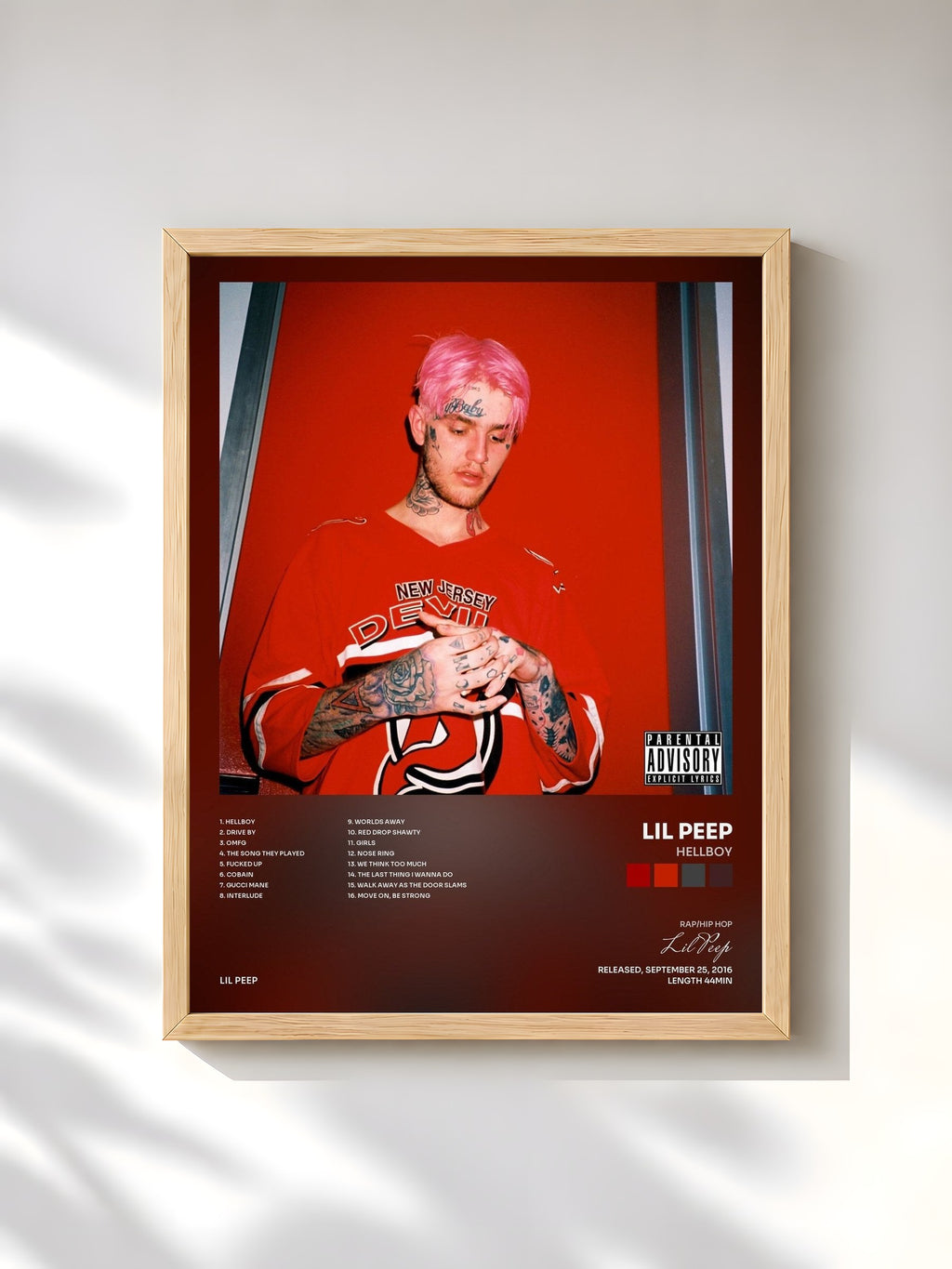 #bois Tableau de l'album HELLBOY de Lil Peep, cadre en bois brut, imprimé et encadré en France