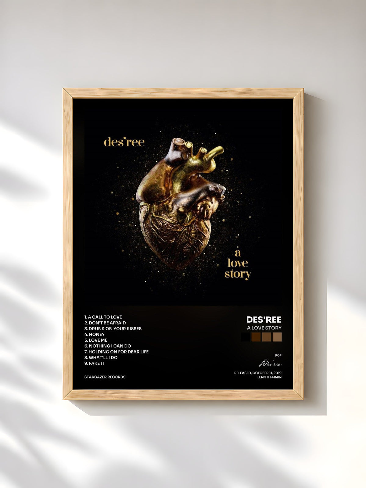 #bois Tableau de l'album A Love Story de Des'ree, cadre en bois brut, imprimé et encadré en France