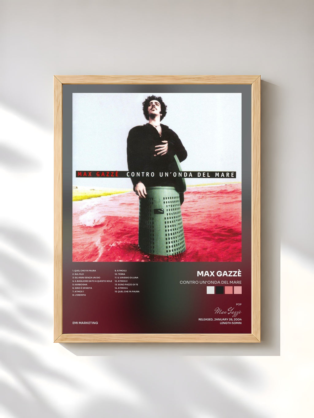 #bois Tableau de l'album Contro Un'Onda Del Mare de Max Gazzè, cadre en bois brut, imprimé et encadré en France