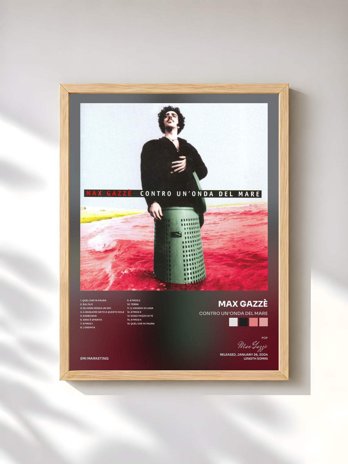 #bois Tableau de l'album Contro Un'Onda Del Mare de Max Gazzè, cadre en bois brut, imprimé et encadré en France