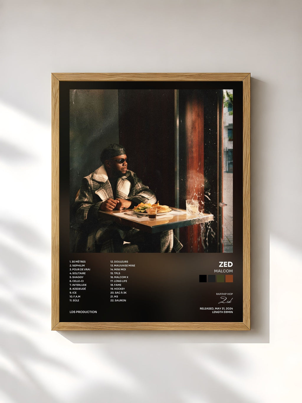 #bois Tableau de l'album Malcom de Zed, cadre en bois brut, imprimé et encadré en France