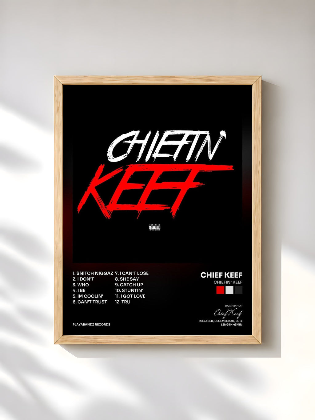 #bois Tableau de l'album Chiefin' Keef de Chief Keef, cadre en bois brut, imprimé et encadré en France