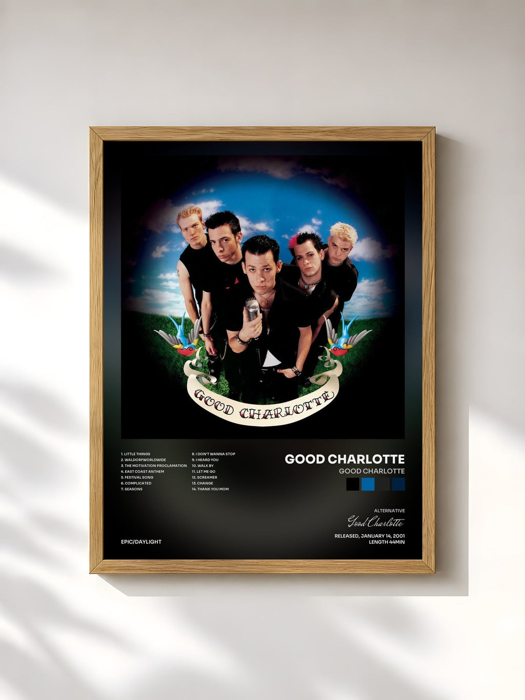 #bois Tableau de l'album Good Charlotte de Good Charlotte, cadre en bois brut, imprimé et encadré en France