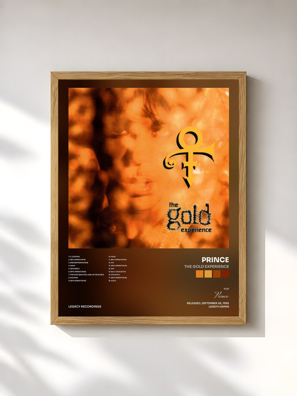 #bois Tableau de l'album The Gold Experience de Prince, cadre en bois brut, imprimé et encadré en France