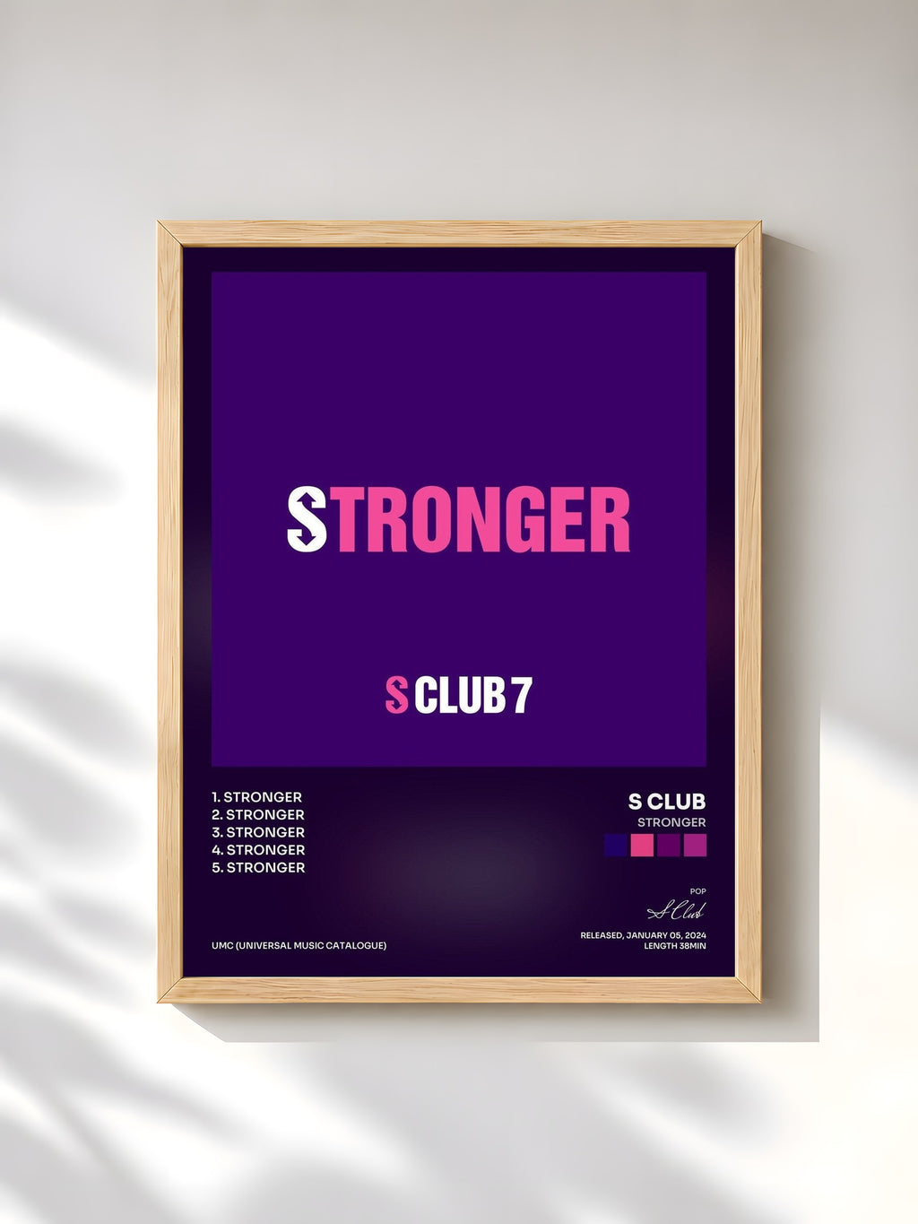#bois Tableau de l'album Stronger de S Club, cadre en bois brut, imprimé et encadré en France