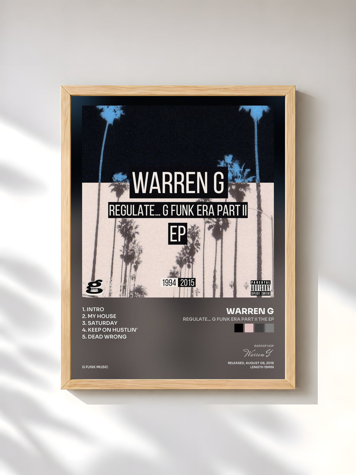 #bois Tableau de l'album Regulate... G Funk Era Part II The EP de Warren G, cadre en bois brut, imprimé et encadré en France