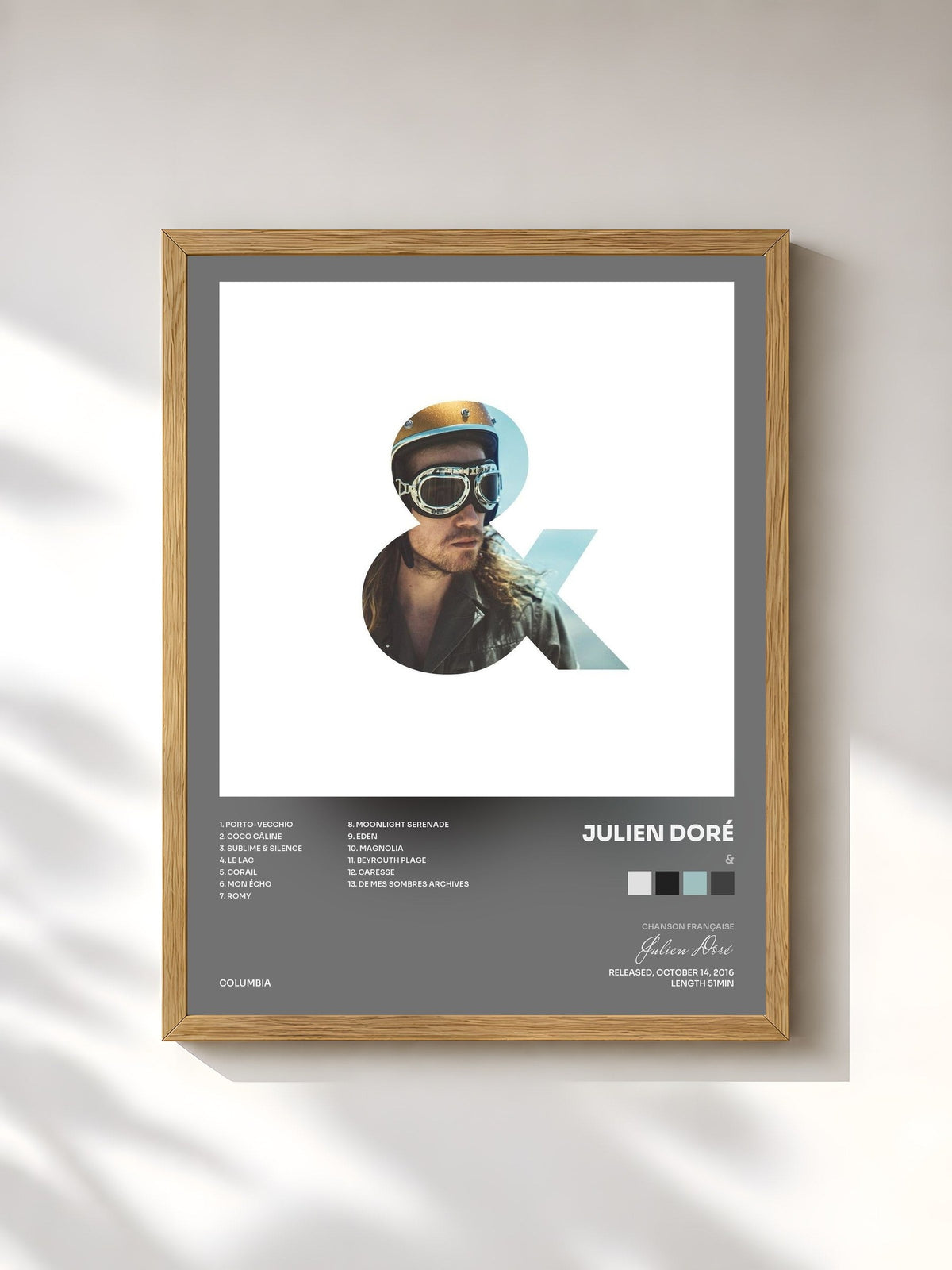 #bois Tableau de l'album & de Julien Doré, cadre en bois brut, imprimé et encadré en France