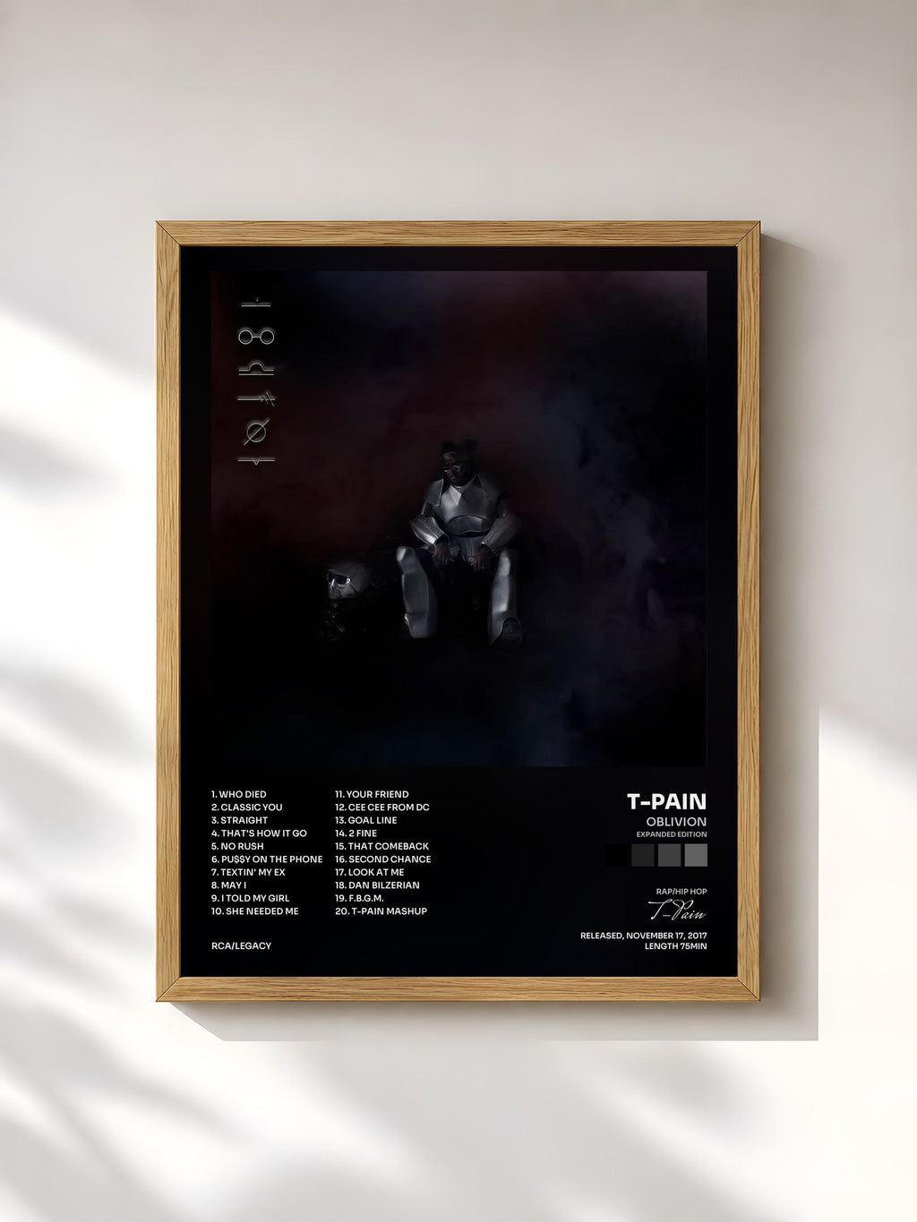 #bois Tableau de l'album Oblivion (Expanded Edition) de T-Pain, cadre en bois brut, imprimé et encadré en France