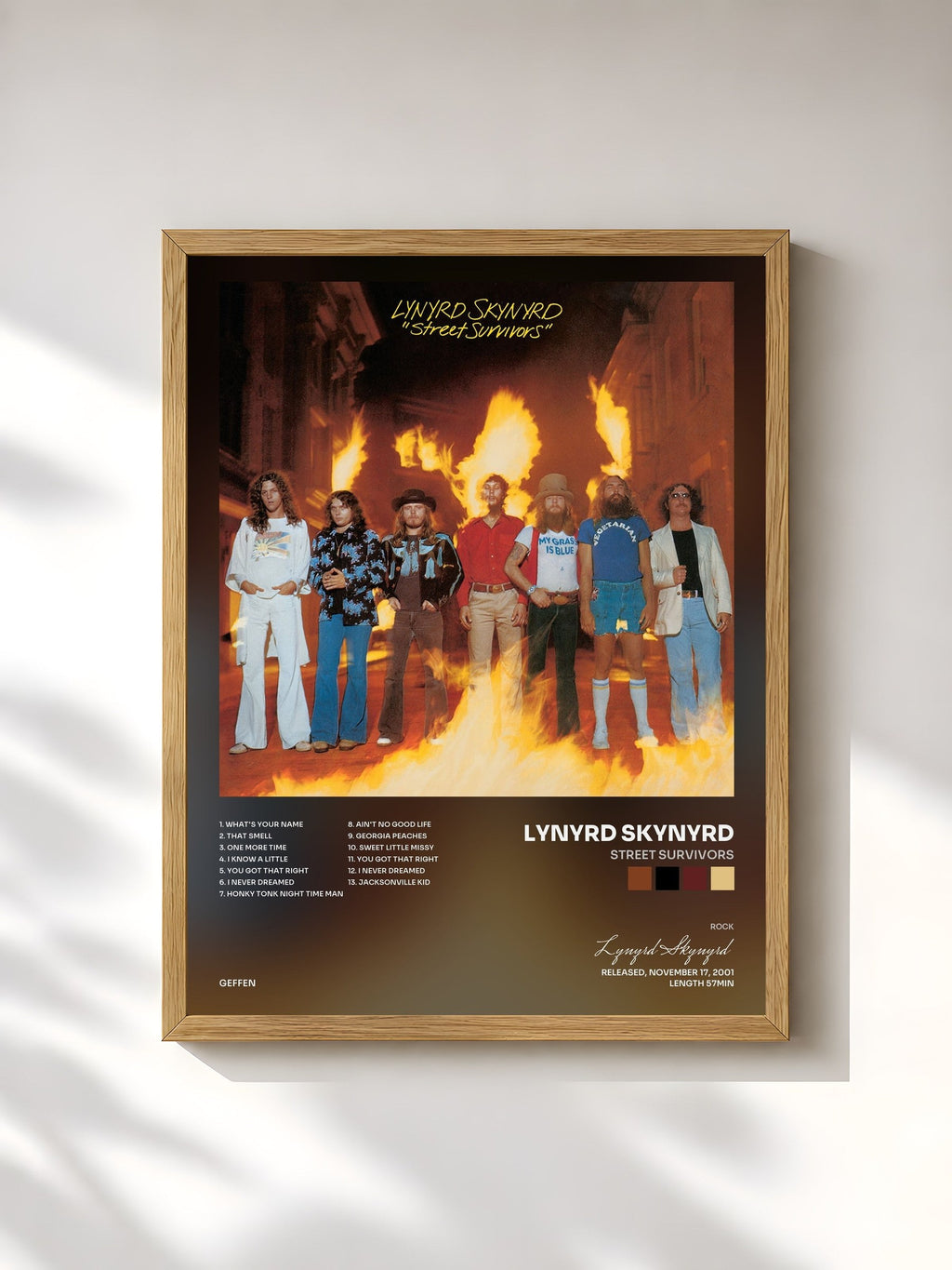 #bois Tableau de l'album Street Survivors de Lynyrd Skynyrd, cadre en bois brut, imprimé et encadré en France