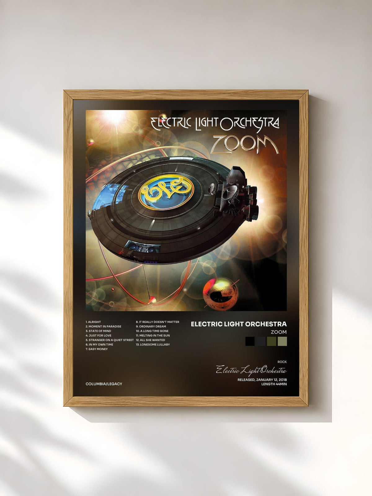 #bois Tableau de l'album Zoom de Electric Light Orchestra, cadre en bois brut, imprimé et encadré en France