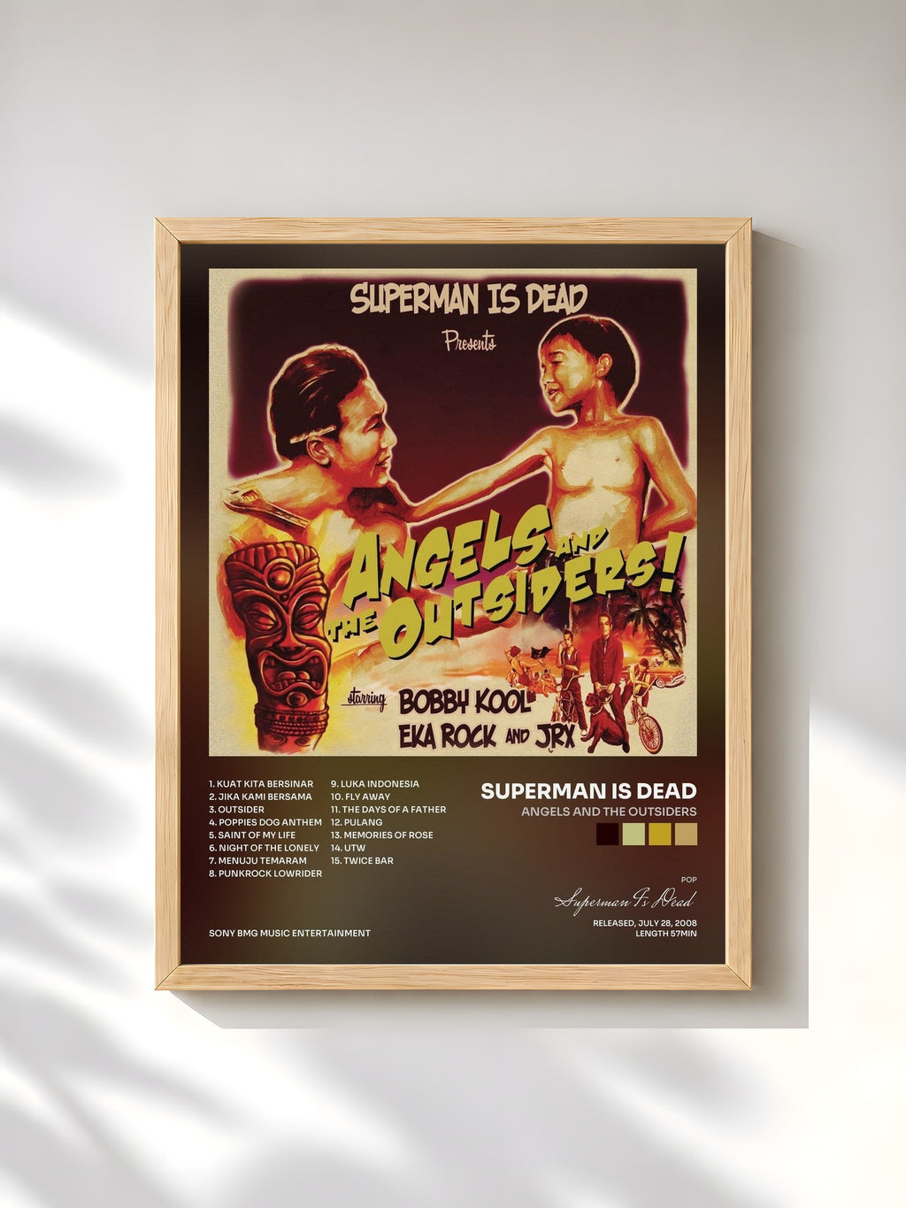 #bois Tableau de l'album Angels And The Outsiders de Superman Is Dead, cadre en bois brut, imprimé et encadré en France