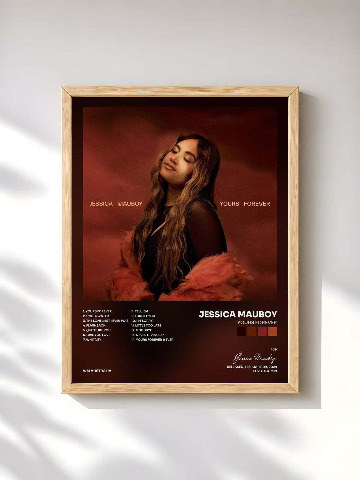 #bois Tableau de l'album Yours Forever de Jessica Mauboy, cadre en bois brut, imprimé et encadré en France