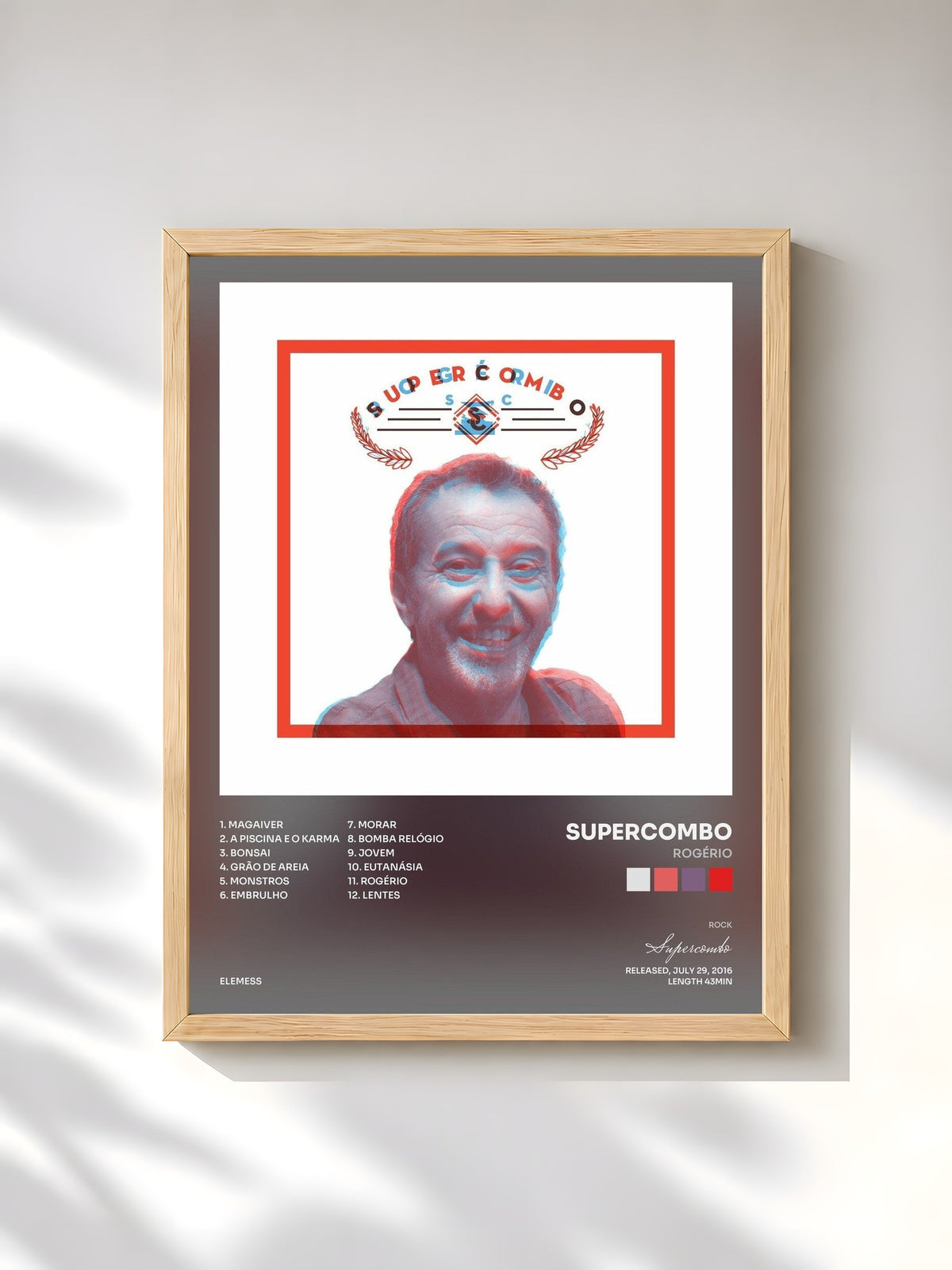 #bois Tableau de l'album Rogério de Supercombo, cadre en bois brut, imprimé et encadré en France