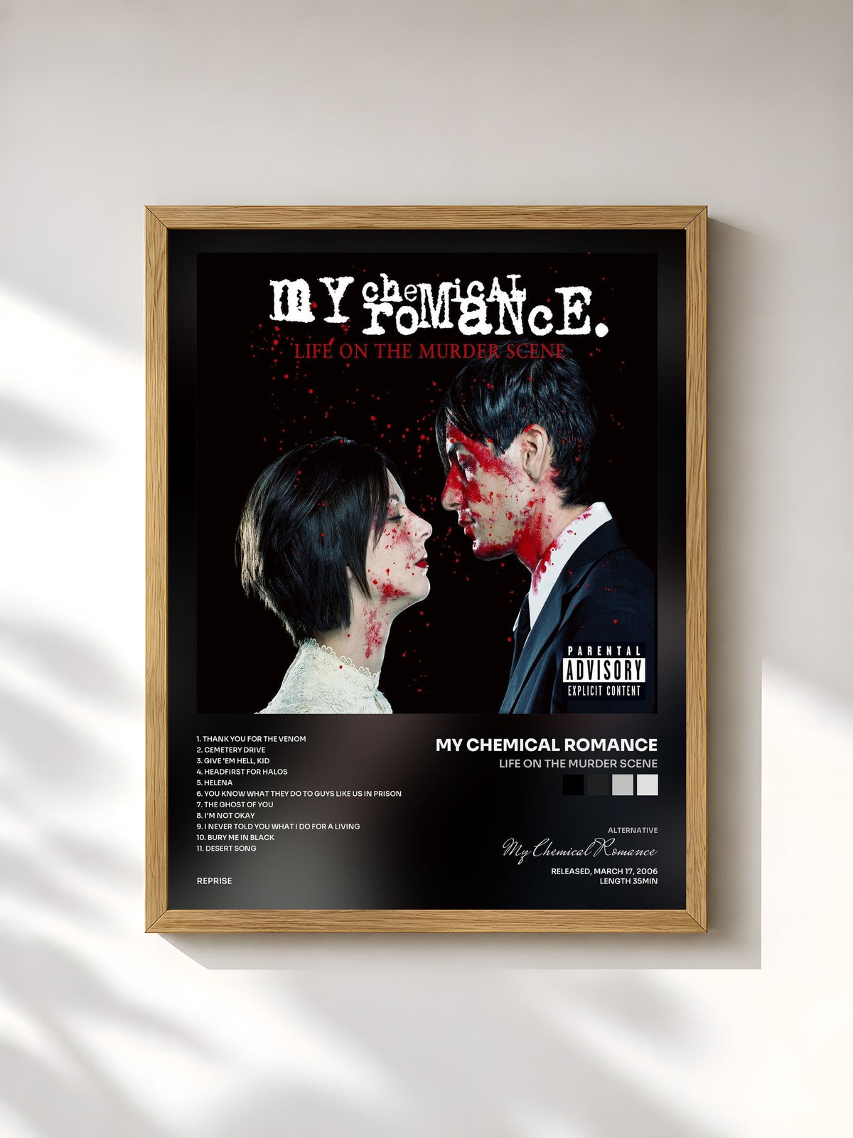 #bois Tableau de l'album Life on the Murder Scene de My Chemical Romance, cadre en bois brut, imprimé et encadré en France