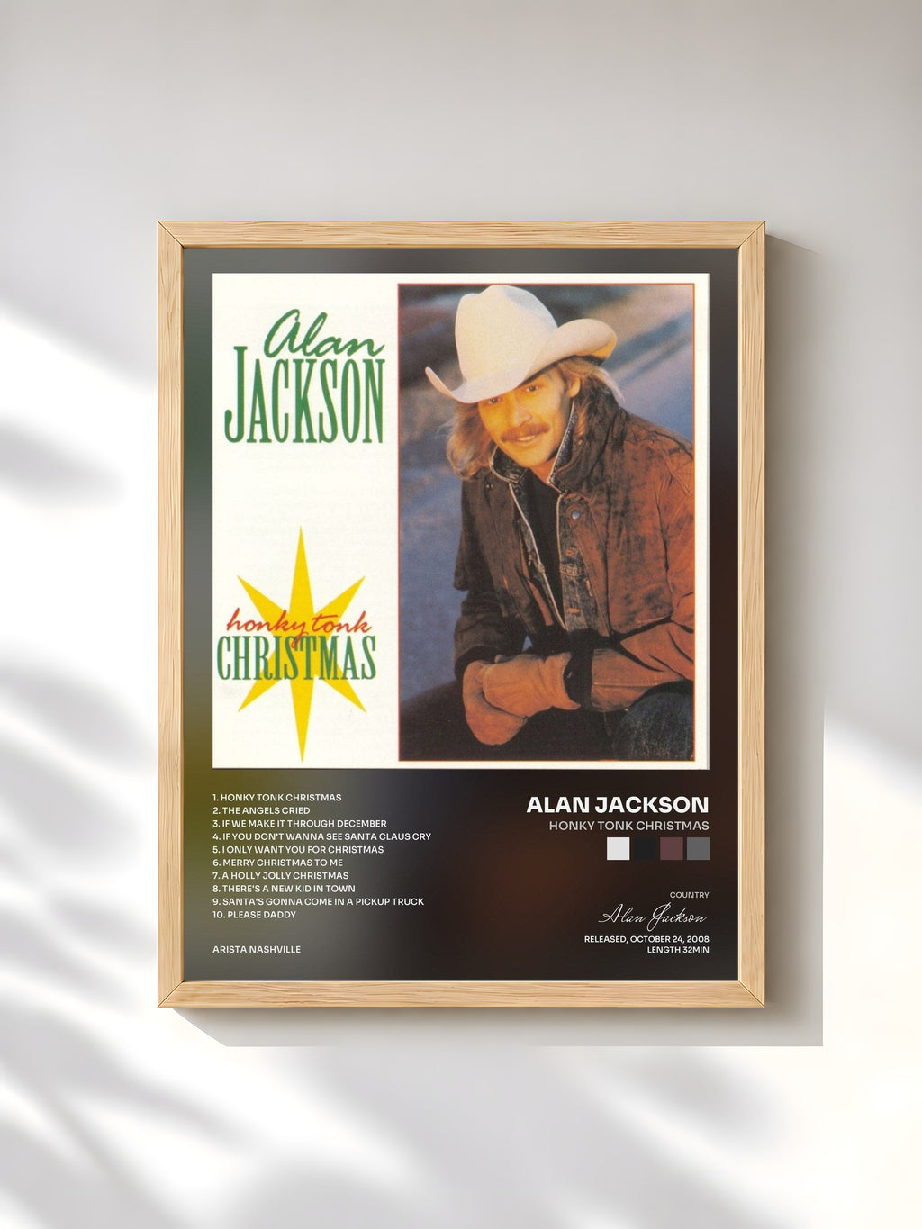 #bois Tableau de l'album Honky Tonk Christmas de Alan Jackson, cadre en bois brut, imprimé et encadré en France