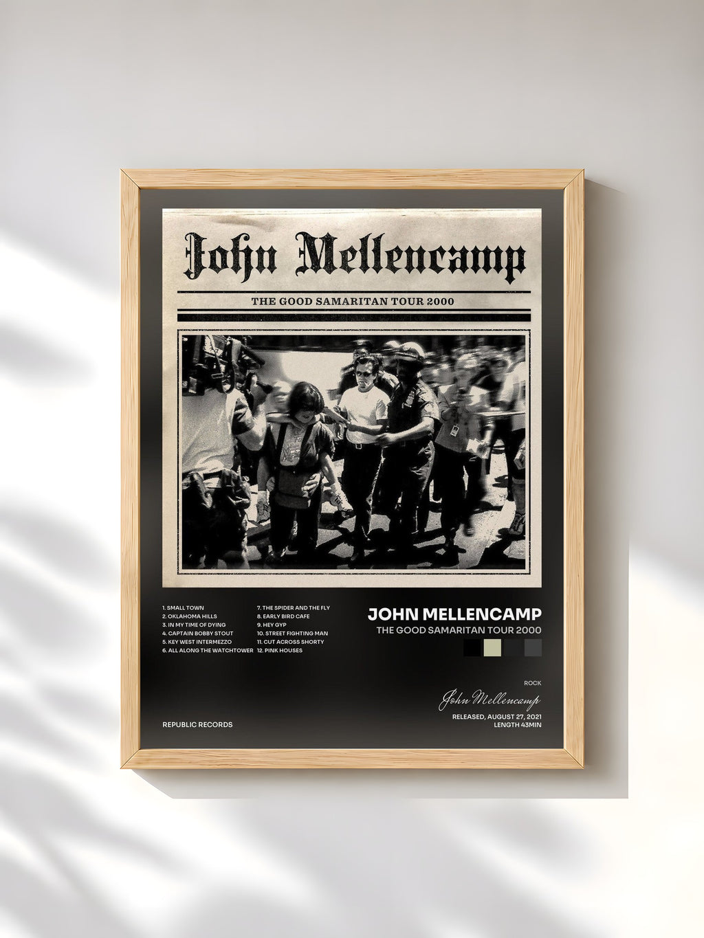#bois Tableau de l'album The Good Samaritan Tour 2000 de John Mellencamp, cadre en bois brut, imprimé et encadré en France