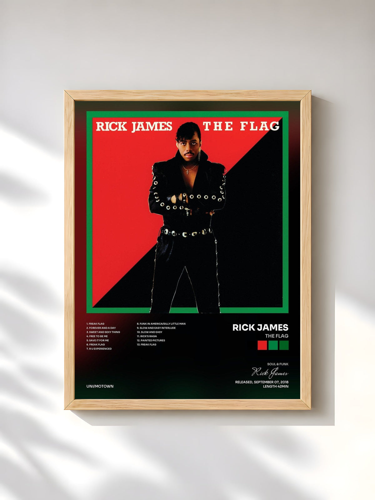 #bois Tableau de l'album The Flag de Rick James, cadre en bois brut, imprimé et encadré en France