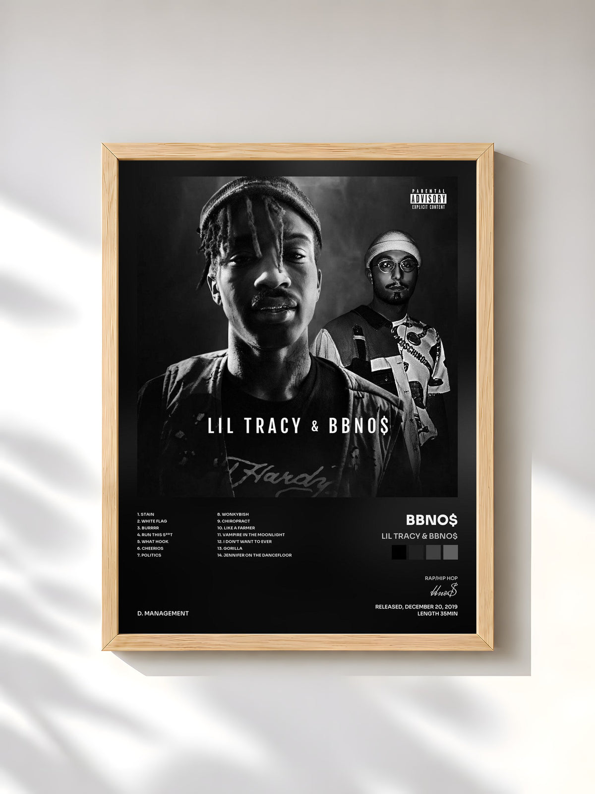 #bois Tableau de l'album Lil Tracy & BBNO$ de bbno$, cadre en bois brut, imprimé et encadré en France