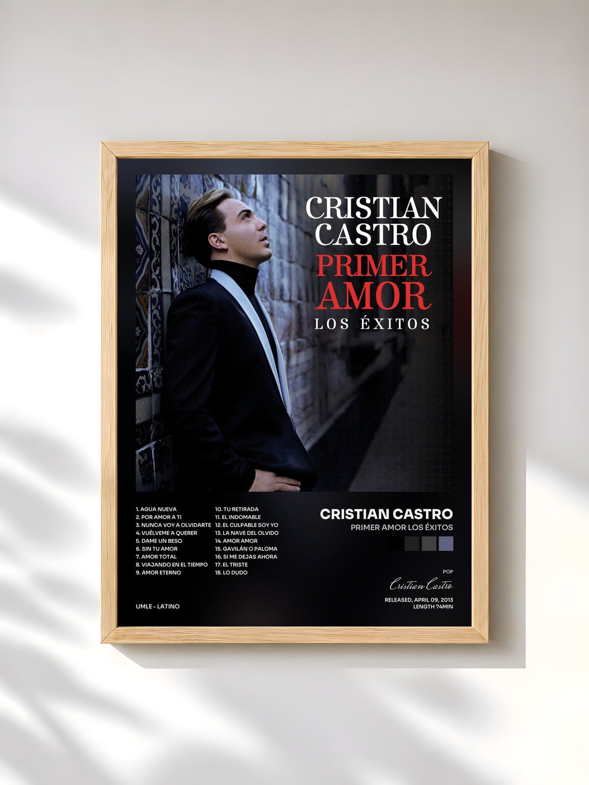#bois Tableau de l'album Primer Amor Los Éxitos de Cristian Castro, cadre en bois brut, imprimé et encadré en France