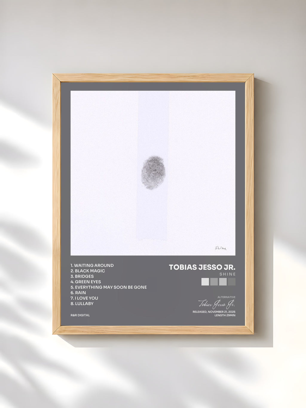 #bois Tableau de l'album s h i n e de Tobias Jesso Jr., cadre en bois brut, imprimé et encadré en France