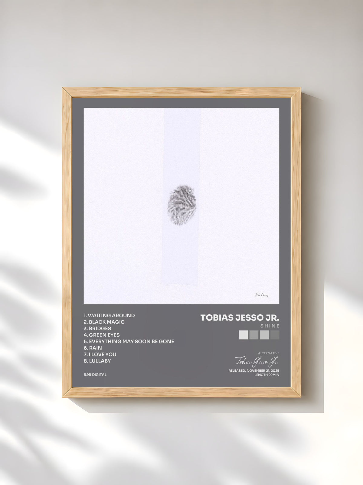 #bois Tableau de l'album s h i n e de Tobias Jesso Jr., cadre en bois brut, imprimé et encadré en France