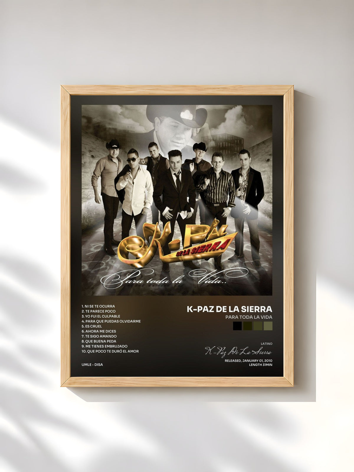 #bois Tableau de l'album Para Toda La Vida de K-Paz De La Sierra, cadre en bois brut, imprimé et encadré en France