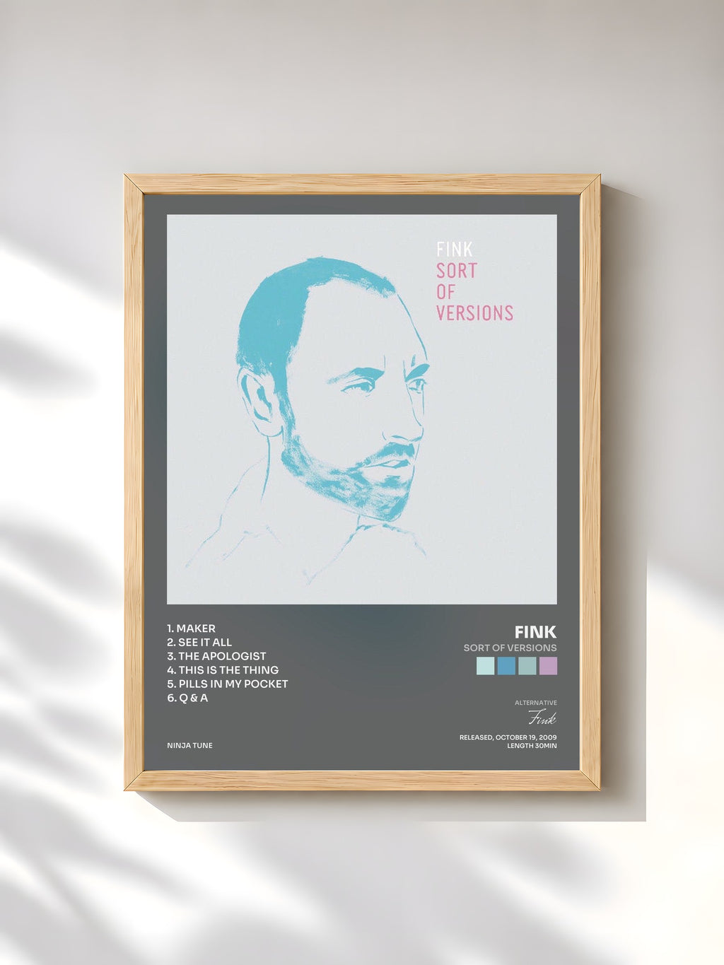 #bois Tableau de l'album Sort Of Versions de Fink, cadre en bois brut, imprimé et encadré en France
