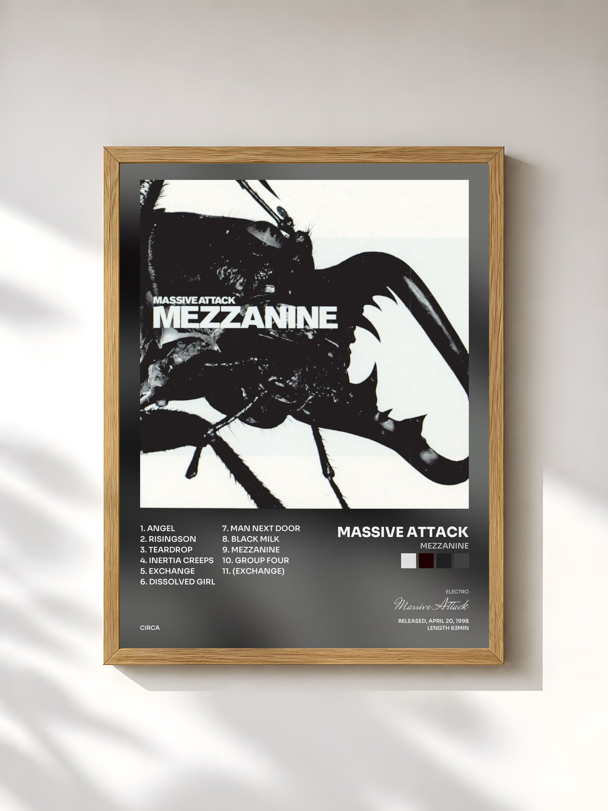 #bois Tableau de l'album Mezzanine de Massive Attack, cadre en bois brut, imprimé et encadré en France