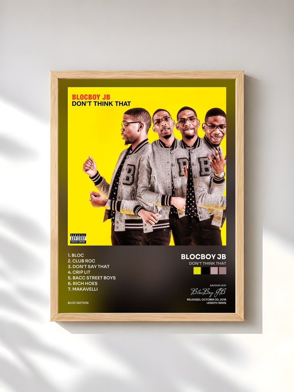 #bois Tableau de l'album Don't Think That de BlocBoy JB, cadre en bois brut, imprimé et encadré en France