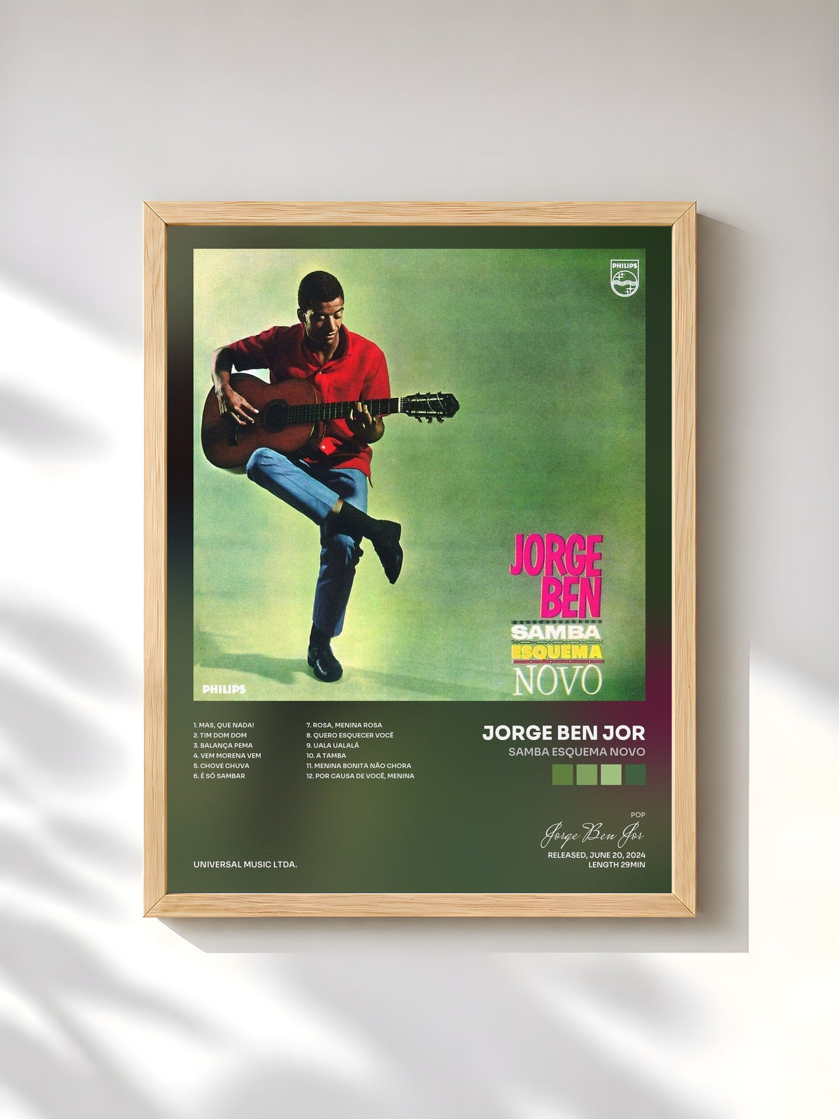 #bois Tableau de l'album Samba Esquema Novo de Jorge Ben Jor, cadre en bois brut, imprimé et encadré en France