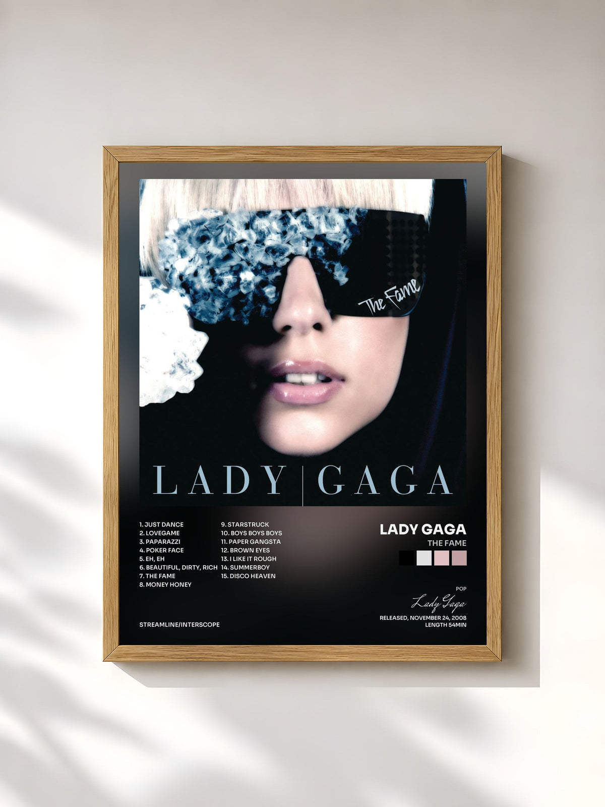 #bois Tableau de l'album The Fame de Lady Gaga, cadre en bois brut, imprimé et encadré en France