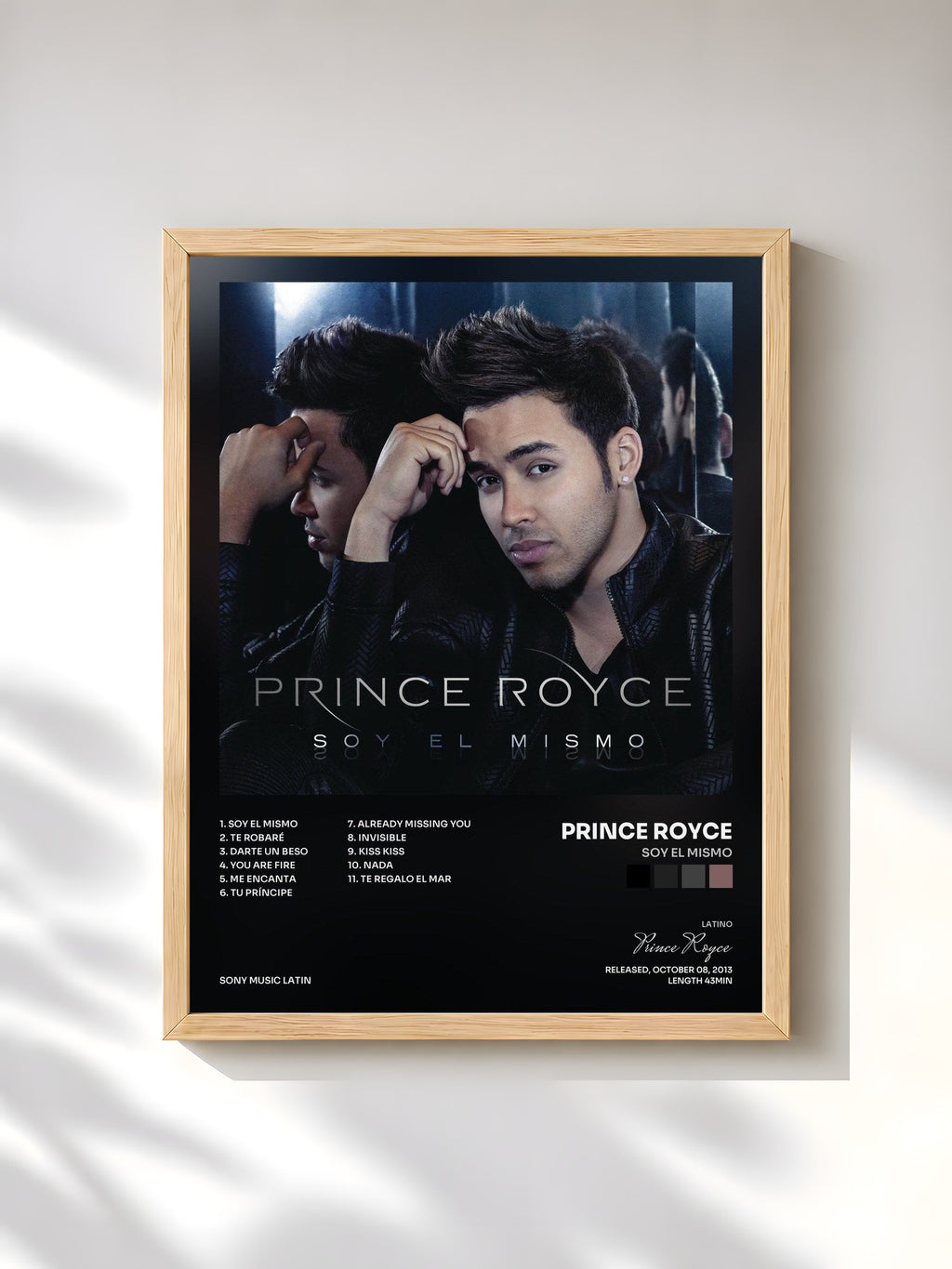 #bois Tableau de l'album Soy el Mismo de Prince Royce, cadre en bois brut, imprimé et encadré en France