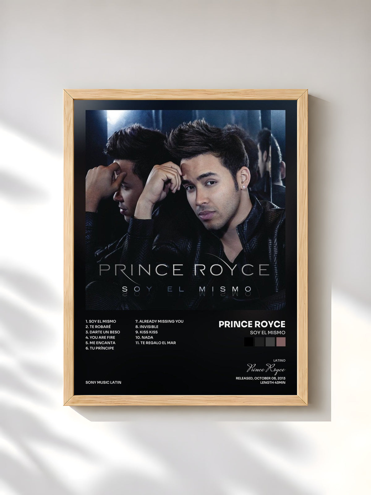 #bois Tableau de l'album Soy el Mismo de Prince Royce, cadre en bois brut, imprimé et encadré en France