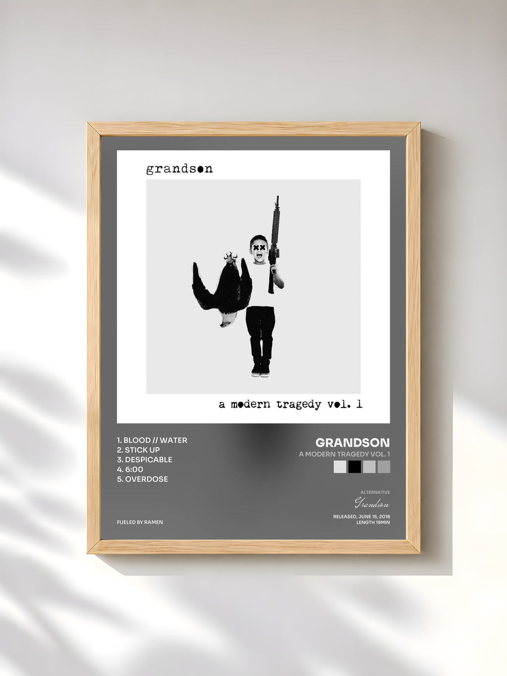 #bois Tableau de l'album a modern tragedy vol. 1 de Grandson, cadre en bois brut, imprimé et encadré en France